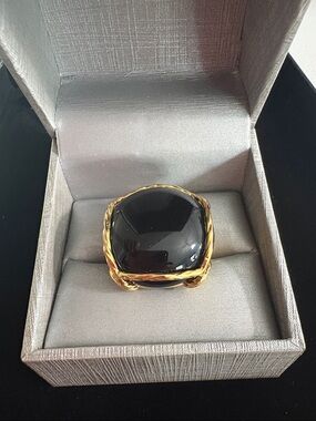 Gold-Trim Black Stone Statement Ring
